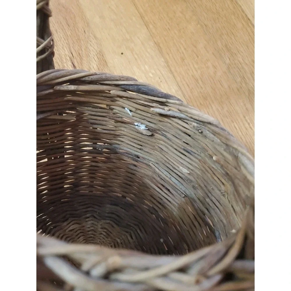 Rustic Small Woven Round Basket with Handle Wicker Home Decor or Storage